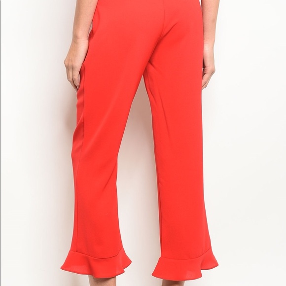 Red Ruffle Hem Pants - Picture 3 of 3